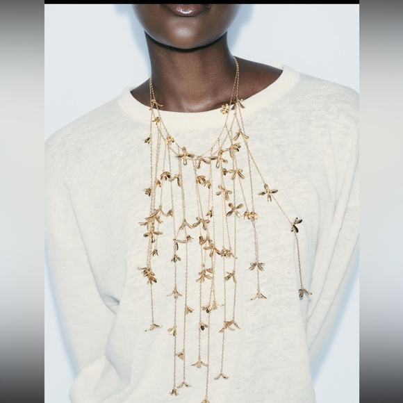 Zara cascade doble rows waterfall gold flowers necklace - Picture 3 of 5